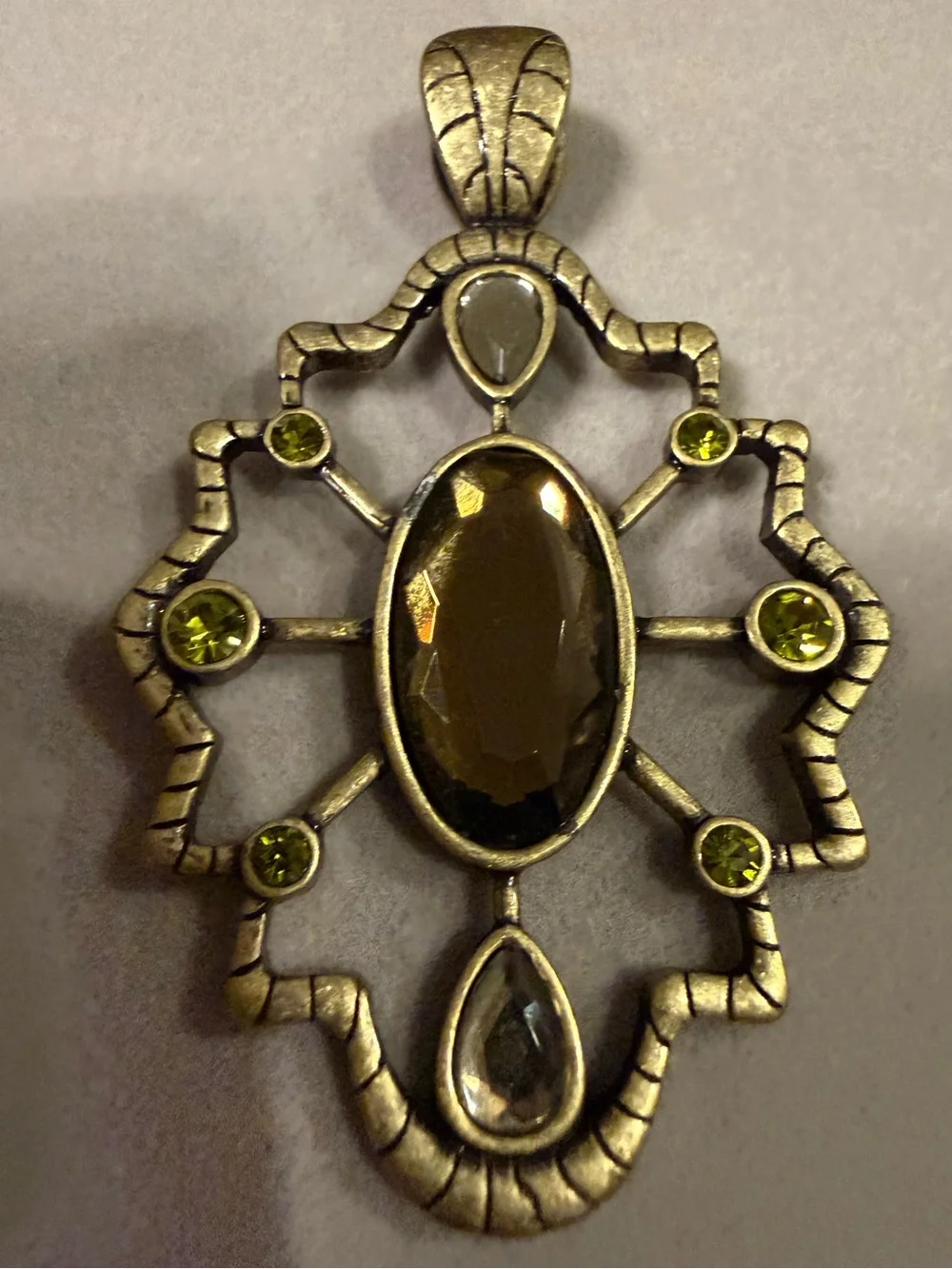 Vintage Gold Tone Statement Pendant Women Large Boho Gemstone Wide Bail
